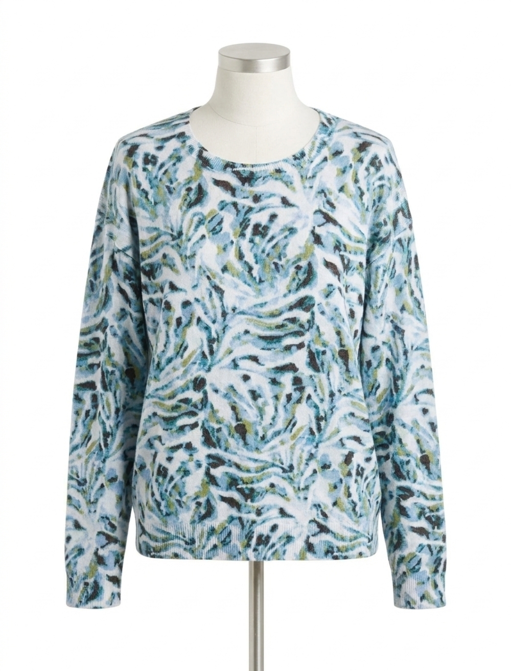 NEW TRIBAL sophie soft yarn three-quarter sleeve crewneck sweater in mistblue